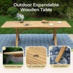 Acacia Wood Outdoor Dining Set, 9 Pieces Patio Dining Table and Chairs Set, Expandable Dining Table(1.97" Umbrella Hole) and 8 Wooden Chairs, Patio Furniture Set for Deck Poolside Backyard - Image 3