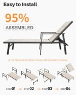 Outdoor Chaise Lounge Set of 2, Never-Rust Aluminum Patio Lounge Chairs with 3D Ultra-Thick Textilene, 6-Position Adjustable Backrest Pool Loungers for Sunbathing, Poolside, Beach, Lawn - Image 8