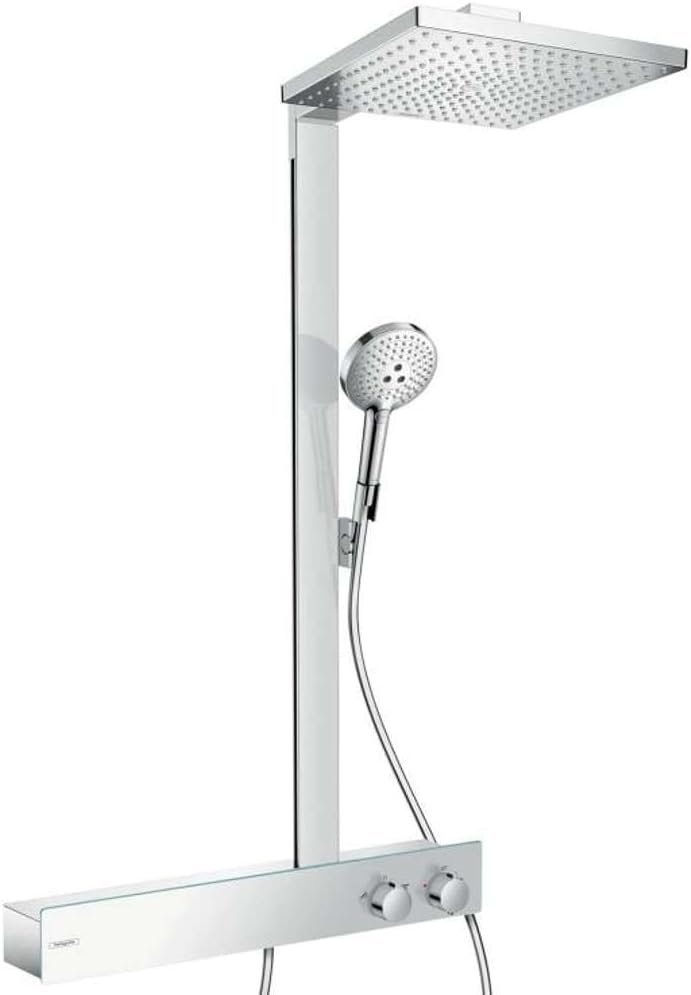 41IZeFZDi-L._AC_SL1080_.jpg Hansgrohe 27364000 Raindance E Showerpipe 300 1jet EcoSmart 9 l/min with ShowerTablet 600 Chrome shower pipe, 600mm - Image 1