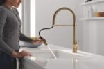 Delta Trinsic Pro Style Commercial Kitchen Faucet with Pull Down Sprayer, Single Hole Brushed Gold Kitchen Sink Faucet, Single Handle, Champagne Bronze 9659-CZ-DST - Image 2
