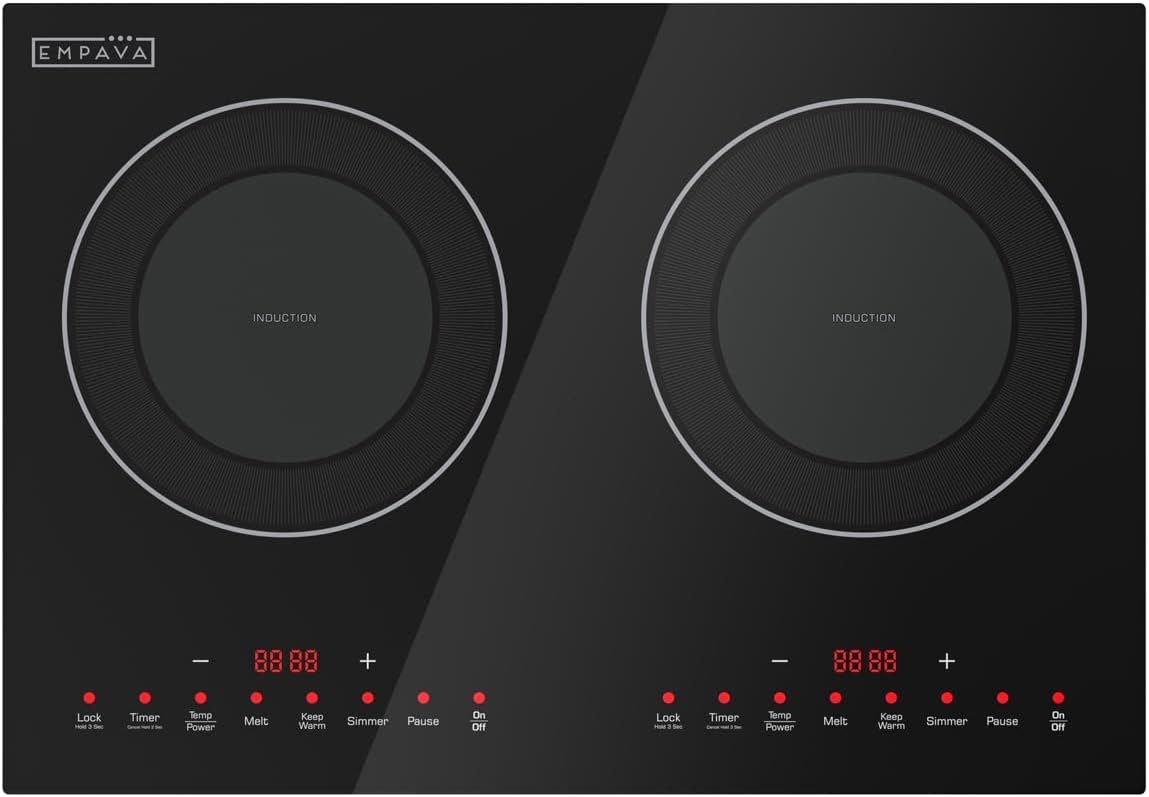 51m8iqgtxEL._AC_SL1500_.jpg Empava Double/Dual Induction Cooktop 2 Burner, Shatter-proof Flat Glass Top, 18 Levels from 120°F to 460°F, 3 Preset Mode, Bulit-in/Countertop, 110~120 Volt Plug in Electric Stove for Kitchen, RV - Image 1