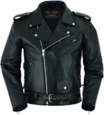 Daniel Smart Men Motorcycle Leather Jacket Black Economy Biker Leather Jacket with inside Pockets & Heavy Duty Zippers
