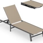 Ciokea Foldable Outdoor Lounge Chair, No Assembly Patio Chaise Lounge Outdoor with 5-Positions, Aluminum Pool Lounge Chair with Portable Design for Pool, Beach, Deck, Backyard, Khaki
