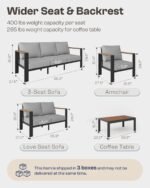 Aluminum Outdoor Patio Furniture Set with Coffee Table, 4 Piece Patio Conversation Sets with Washable Thick Cushions, Outdoor Sectional Furniture Set for Poolside, Balcony, Deck, Gray - Image 8
