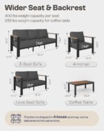 Aluminum Outdoor Patio Furniture Set with Coffee Table, 5 Piece Patio Conversation Sets with Washable Thick Cushions, Outdoor Sectional Furniture Set for Porch, Balcony, Deck, Yard, Graphite - Image 8