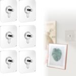Picture Hangers Without Nails, 20 Ibs Load Heavy Duty Self Adhesive Wall Hooks No Drill Hooks for Hanging, Upgraded Picture Hangers Without Nails Nail Free Wall Hangers for Home (2.36" × 2.36", 6pcs)