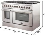 FORNO Galiano Dual Fuel 48" Inch. Freestanding Range 8 Sealed Brass Burners Cooktop - 6.58 Cu. Ft. Double Convection Electric Oven - Stainless Steel Stove Range Heavy Duty Cast Iron Grates - Image 9