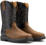 SUREWAY Cowboy Boots For Men - Mens Square Toe Embroidery Western Boot,Oil/Slip Resistant,Durable Classic Pull on 10 Inch Wellington Boots - Soft Toe Full Grain Leather Work Boots - Image 3