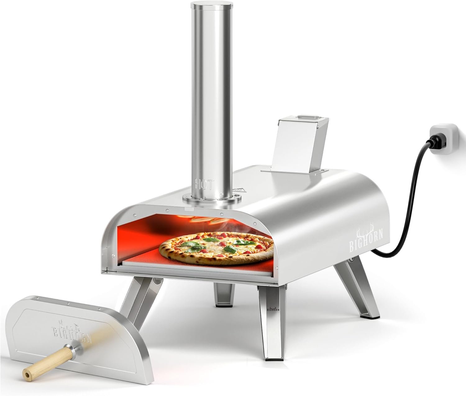 61cej0FjQvL._AC_SL1500_.jpg BIG HORN OUTDOORS 12" Dual Fuel Pizza Oven – Electric & Wood Pellet, Indoor & Outdoor High-Temp Pizza Maker (1000°F) with Pizza Stone for Wood-Fired Flavor - Image 1