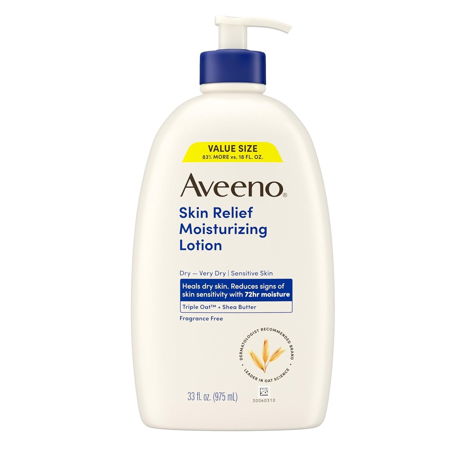 61dxTksMgL._SL1500_.jpg Aveeno Skin Relief Moisturizing Lotion Heals Very Dry, Sensitive Skin, Fast-Absorbing Body Lotion with Triple Oat & Shea Butter, Fragrance Free, Non-Comedogenic, Value Size, 33 fl. oz - Image 1