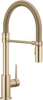 Delta Trinsic Pro Style Commercial Kitchen Faucet with Pull Down Sprayer, Single Hole Brushed Gold Kitchen Sink Faucet, Single Handle, Champagne Bronze 9659-CZ-DST