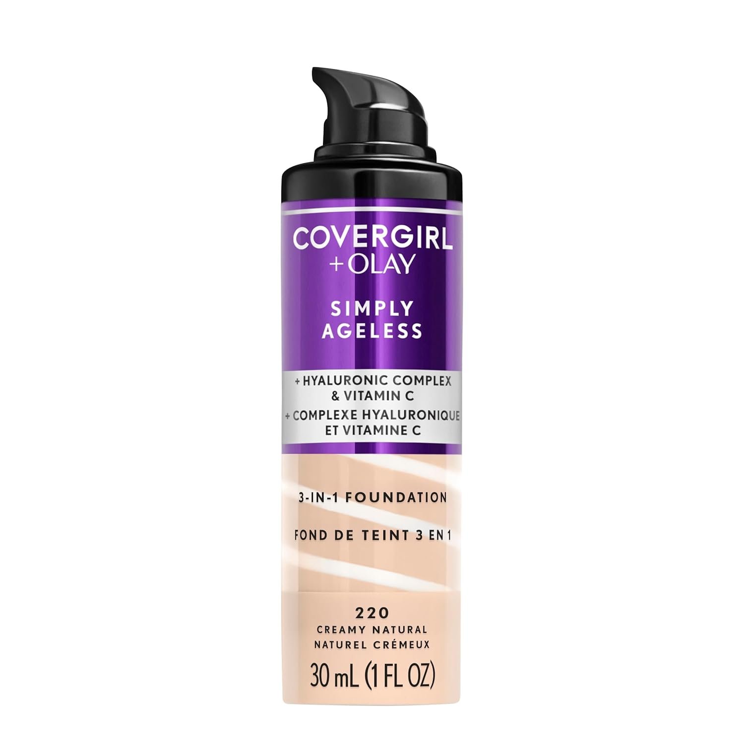 61fCbEFJKvL._SL1500_.jpg COVERGIRL & Olay Simply Ageless 3-in-1 Liquid Foundation, Matte Finish, Hyaluronic & Vitamin C Formula, 220 Creamy Natural, 1 Count - Image 1