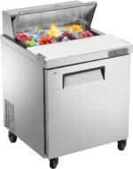 JINSONG 27" Stainless Steel Sandwich & Salad Prep Table, Commercial Refrigerated Food Prep Station with Cutting Board & 8 Pans, 7.4 cu. ft Fridge Salad Bar for Restaurants, Bars, Shops,delis