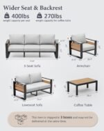 ZANDOR Aluminum Outdoor Patio Furniture Set, 5-Piece Metal Modern Outside Sectional Conversation Lawn Furniture with Coffee Table & Washable Thick Cushions,Seating Sofa for Garden/Backyard/Porch Grey - Image 2