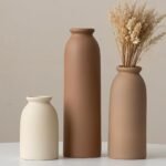 10.4 inches Tall Decorative Ceramic Vase Set, 3 Pieces, Nordic Modern Boho Style, White, Modern Farmhouse for Home Decor (Coffee Mix)
