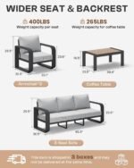 Aluminum Outdoor Patio Furniture Set, 4 Piece Oversized Patio Conversation Sets Widened Armrest & Ultra-Thick Cushions, Heavy Duty Modern Sectional Furniture for Backyard, Porch, Gray - Image 8