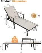 Outdoor Chaise Lounge, Never-Rust Aluminum Patio Lounge Chair, Double-Layer Textilene Pool Lounge Chair with 6-Position Adjustable Backrest, Sunbathing Lounger for Beach, Poolside, Deck, Yard - Image 2