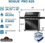 Napoleon Rogue PRO 625 Propane Gas Grill with Infrared Side Burner, Black, Durable 6-Burner Backyard Grill - Image 2