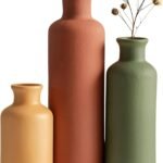 Modern Ceramic Vase Set of 3, Neutral Colors, Decorative Bottles for Home, Farmhouse Rustic Decor, Housewarming Gifts, Wedding Gifts, Bridal Shower Gifts, Birthday Gifts for Women (Green Mix)
