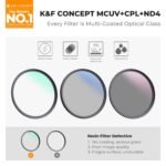K&F Concept 67mm UV/CPL/ND Lens Filter Kit (3 Pieces)-18 Multi-Layer Coatings, UV Filter + Polarizer Filter + Neutral Density Filter (ND4) + Cleaning Cloth+ Filter Pouch for Camera Lens (K-Series) - Image 2