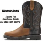 SUREWAY Cowboy Boots For Men - Mens Square Toe Embroidery Western Boot,Oil/Slip Resistant,Durable Classic Pull on 10 Inch Wellington Boots - Soft Toe Full Grain Leather Work Boots - Image 2