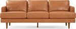 Valencia Grosseto 87” Cognac Tan Brown 3 Seater Full Leather Sofa | Mid Century Italian Nappa Leather Couch for Living Room Furniture | Double Stitched Seams, Removable Cushions - Image 3