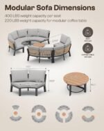 Outdoor Patio Furniture Set, 7 Piece Aluminum Curved Outdoor Sectional Sofas with Modular Coffee Table, PE Rope Patio Conversation Sets, All-Weather Patio Sofa Sets with Cushions, Gray - Image 2