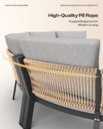 Outdoor Patio Furniture Set, 7 Piece Aluminum Curved Outdoor Sectional Sofas with Modular Coffee Table, PE Rope Patio Conversation Sets, All-Weather Patio Sofa Sets with Cushions, Gray - Image 3