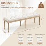 LUE BONA 60" Fabric End of Bed Bench, Upholstered Tufted French Bedroom Bench with Carved Legs for Bedroom End of King Size Bed, Living Room, Beige - Image 3