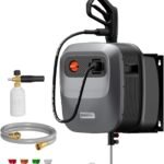 Giraffe Tools Grandfalls Retractable Pressure Washer G20B, 2500 PSI 2.2 GPM, Wall Mounted Power Washer with 65FT Hose Reel, Black Pressure Hoses, 4 Nozzles for Floor/Cars/Fences/Patios, Dark Silver