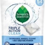 Seventh Generation Triple Action Clean Automatic Dishwasher Detergent Packs with Bio-Enzyme Power, Free & Clear, Fights 48-hour Stuck-on Food, 54 count