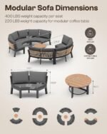 Outdoor Aluminum Patio Furniture Set, 7 Piece Curved Outdoor Sectional Sofas with Coffee Table, PE Rope Patio Conversation Sets, All-Weather Patio Couch Sets with Cushions, Graphite - Image 2