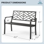 MFSTUDIO 43.7 Inches Outdoor Garden Bench, Cast Iron Metal Frame Patio Park Outside Benches with Geometric Pattern Backrest for Front Porch, Black