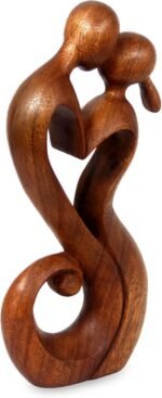 NOVICA Brown Romantic Suar Wood Sculpture , 11.75" Tall 'Everlasting Kiss' - Image 3