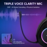 AOC Wireless Gaming Headset Compatible with PS5/4, Nintendo Switch, PC, Bluetooth 5.4 & 2.4GHz Gaming Headphones with Noise Canceling Mic, RGB, Type-C, 20ms Latency, 45H, 7.1 Virtual Surround- Black - Image 6