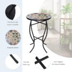 VCUTEKA Mosaic Side Table, 21" Round End Table with 14" Ceramic Tile Top, Indoor Patio Accent Table for Yard, Garden, Living Room, Bistro Balcony or Lawn - Image 4