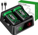 DINOSTRIKE 2X 6200mWh Battery Pack Compatible with Xbox Controller Fast Charging Rechargeable USB Charger Station Games for Xbox 360