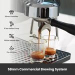 Gemilai Owl Espresso Machine, 15 Bar Professional Semi-Automatic Espresso Maker with Milk Frother Steam Wand & 57oz Removable Water Tank, Dual Display, for Cappuccino, Latte, G3006, Stainless Steel - Image 3
