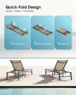 Ciokea Foldable Outdoor Lounge Chair, No Assembly Patio Chaise Lounge Outdoor with 5-Positions, Aluminum Pool Lounge Chair with Portable Design for Pool, Beach, Deck, Backyard, Khaki - Image 3