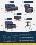HILLGA Luxury Patio Furniture Set with 6-inch Thick Cushion, Outdoor Couch, Loveseat and High Back Swivel Rocker Patio Chairs, 7PCS Wicker Conversation Set for Deck Yard and Poolside, Blue (V2) - Image 6