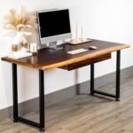 Wood Computer Desk with Drawer - 48x27 Solid Wood Desk, Live Edge Walnut Desk, Sturdy Metal Legs - Scratch and Stain Resistant Finish - Premium Quality - Image 9