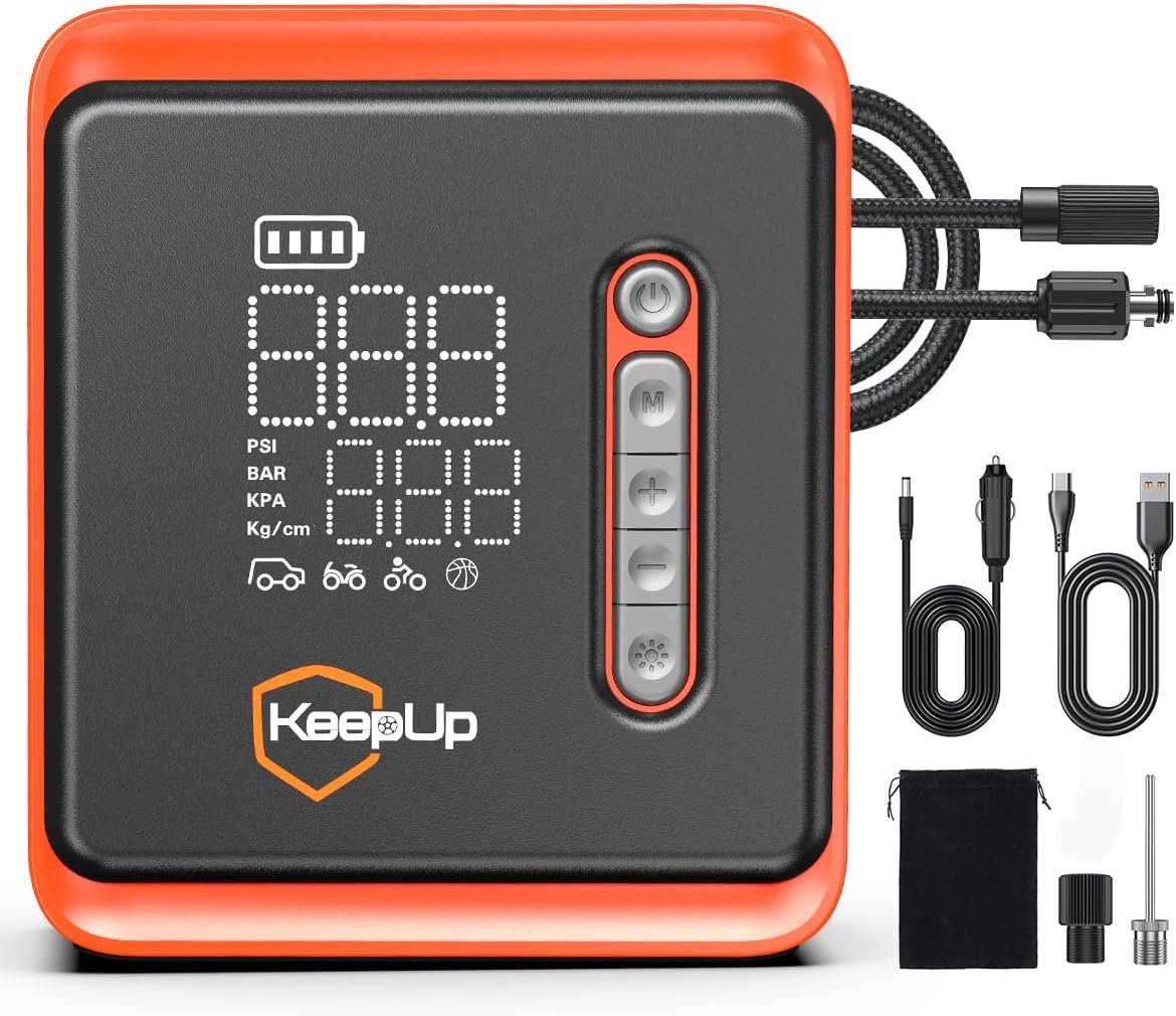 719m0sjskgL._AC_SL1200_.jpg Tire Inflator Portable Air Compressor - Air Pump for Car Tires with Tire Pressure Gauge (150 PSI&10000mAh) - One Click Smart Pump Tire Inflator for Car, Motorcycle, Bicycle and More - Image 1