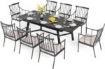 PHI VILLA 9 Pieces Outdoor Dining Set for 8, 84" Long Expandable Metal Table & Heavy-Duty Wrought Iron Chairs with Cushions, Large Furniture Set for Patio, Deck, Yard, Porch - Black