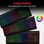 HyperX Alloy Core RGB – Membrane Gaming Keyboard, Comfortable Quiet Silent Keys with RGB LED Lighting Effects, Spill Resistant, Dedicated Media Keys, Compatible with Windows 10/8.1/8/7 – Black - Image 5