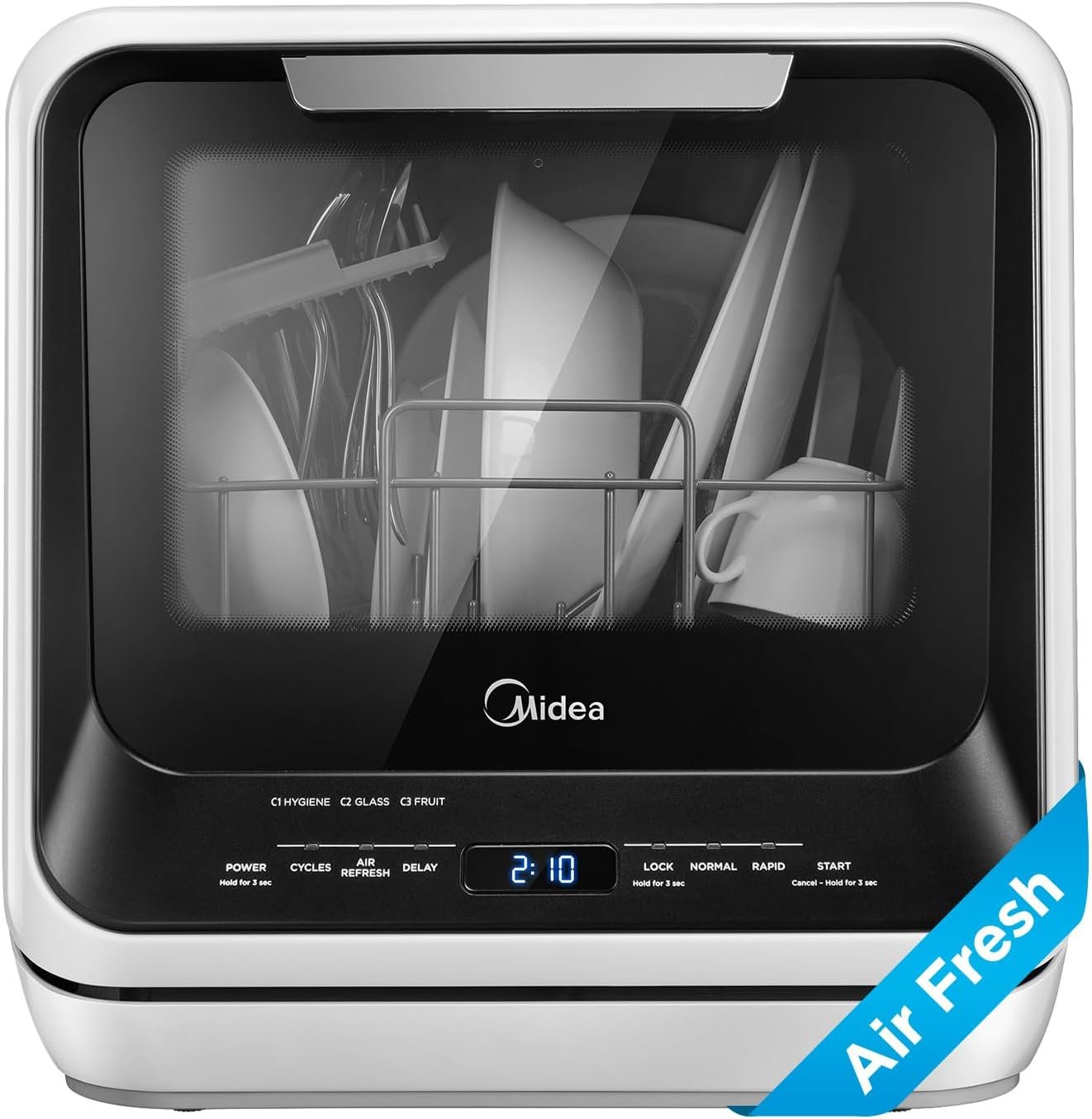 71DpFMCUgrL._AC_SL1500_.jpg Midea MDC17P0ABB Portable Countertop Mini 1.32Gal Built-in Water Tank, No Hookup Needed, 6 Programs, 360° Dual Spray, 162℉ High-Temp& Air-Refresh Function, Dishwasher for Apartments& RVs, Black - Image 1
