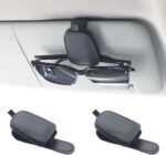Yuoyar Sunglass Holder for Car, Magnetic Leather Sunglasses Holder and Ticket Card Clip, Car Visor Accessories, 2 Packs (Black)