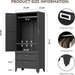Metal Wardrobe Cabinet with Hanging Rod,71" Armoire Wardrobe Closet with Adjustable Shelves,Farmhouse Steel Clothing Storage Cabinets for Bedroom,Office,Laundry Room Black - Image 2
