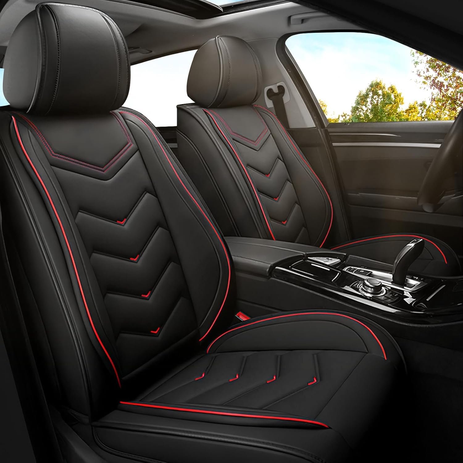 71EN6D5To0L._AC_SL1500_.jpg Car Seat Covers for Genesis GV80 2021-2026, Premium Nappa Leather Car Seat Cover, Stylish Sport Seat Covers, Automobile Seat Cover Sets.(Standard 2 Seats/Black) - Image 1