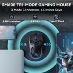 SOLAKAKA SM600 Honeycomb Shell Gaming Mouse Wireless,Tri-Modes BT/2.4G Wireless/Type-C Wired Gamer Mouse with 2 Side Buttons, Macro Programmable and RGB Light for PC/Mac/Laptop,Black - Image 3