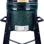 Ceramic Kamado Charcoal BBQ Grill and Smoker, Stainless Steel Grates -15" Ceramic with Tall Stand (GREEN)